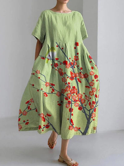 Vintage Floral Print Loose Maxi Dress
